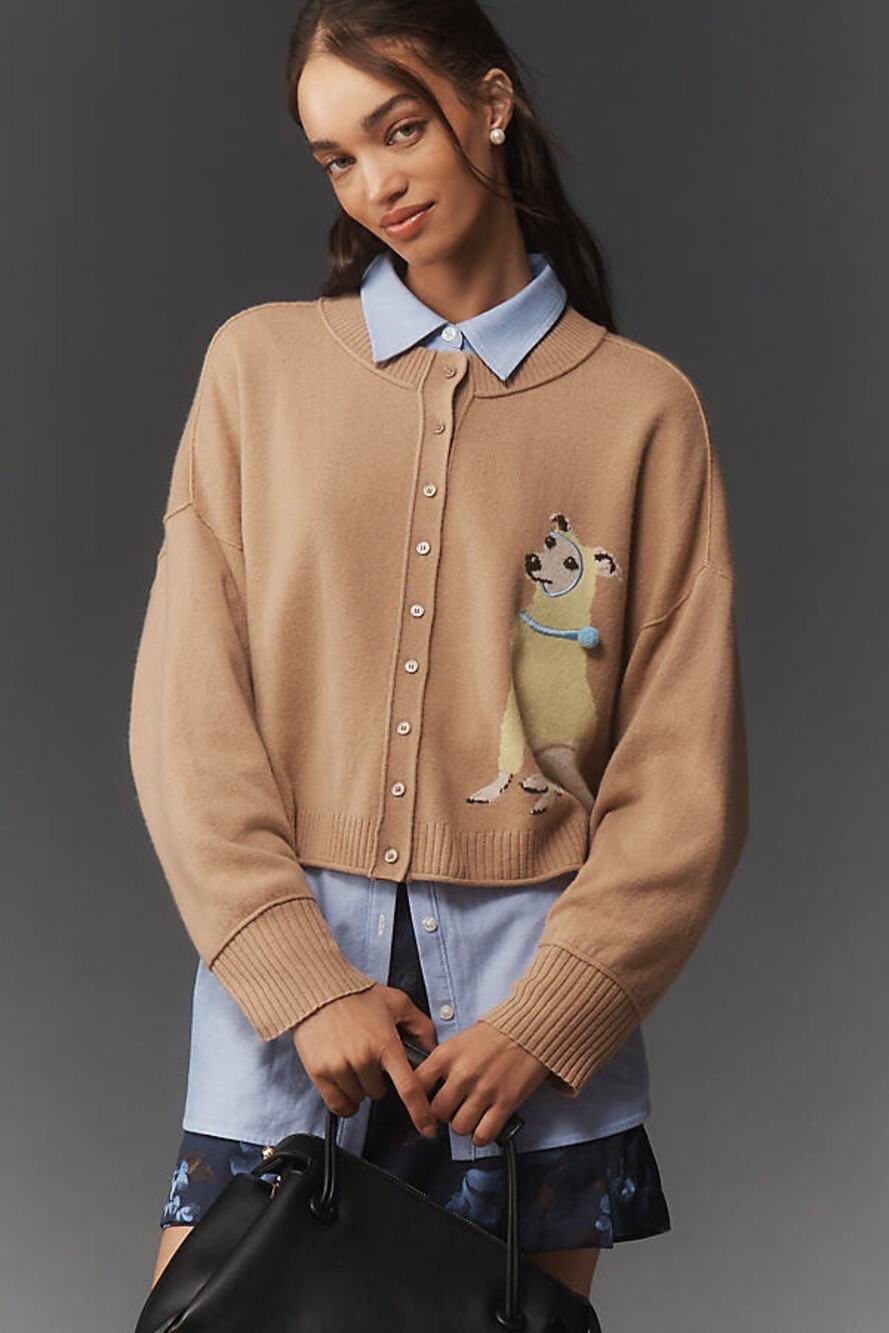 nwt by ANTHROPOLOGIE sz XL The Goldie Cashmere blend cardigan dog edition